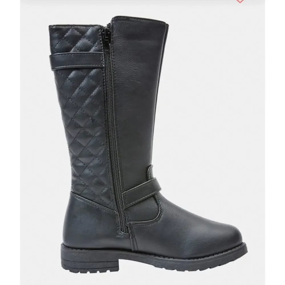 FabKids Black Quilted Buckle Detail Riding Boots Girls Size 4